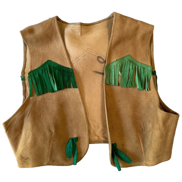 RARE Vintage 1940s Marge Riley Child Fringe Western Set Suede Vest & Culottes - Picture 5 of 16